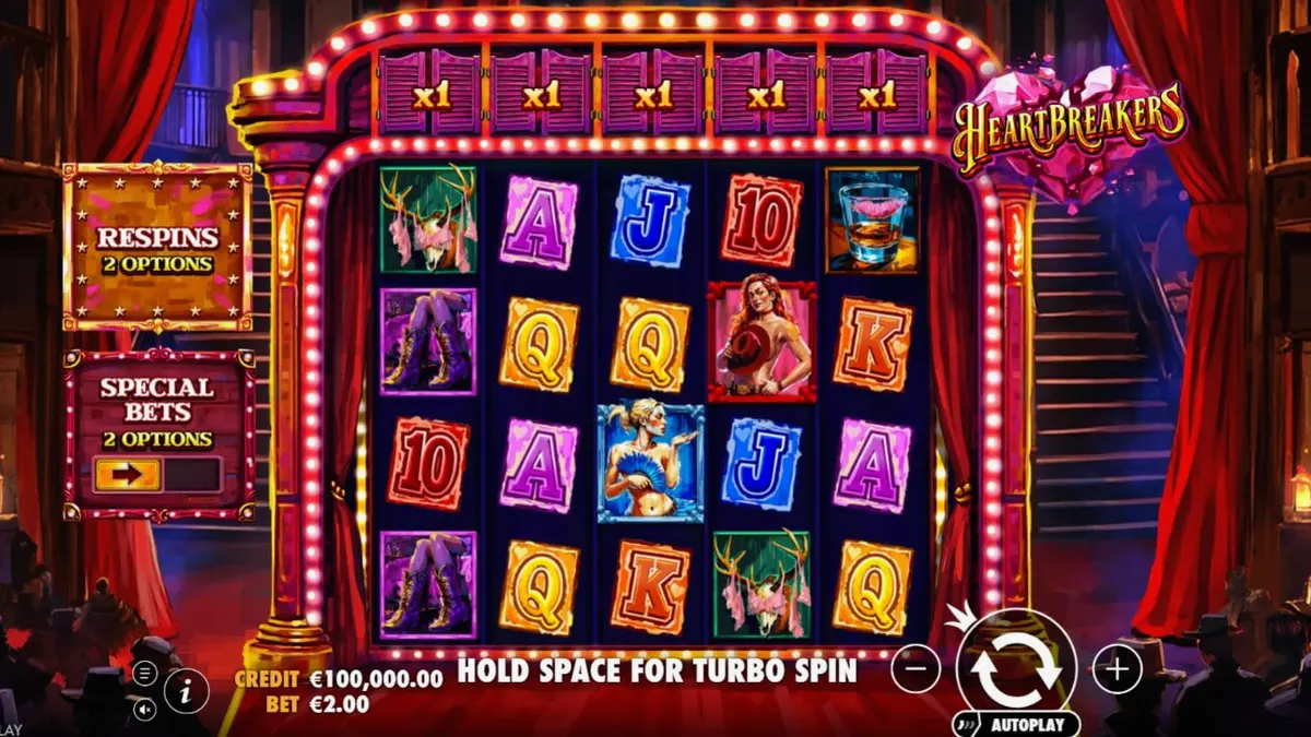 Cena temática de cabaré e Velho Oeste no slot Heartbreakers