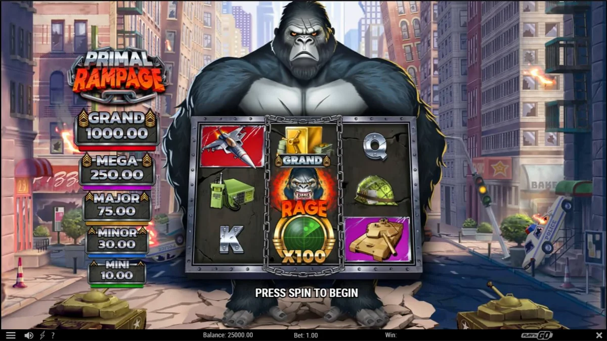 Interface do jogo Primal Rampage em um dispositivo móvel